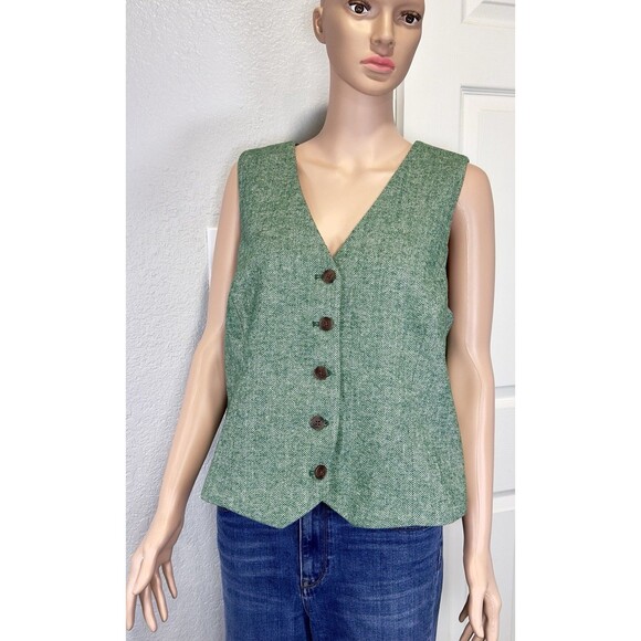 J.CREW Jackets & Blazers - Crew Women’s 16 Green Herringbone Wool Blend Button Front Lined Vest Waistcoat